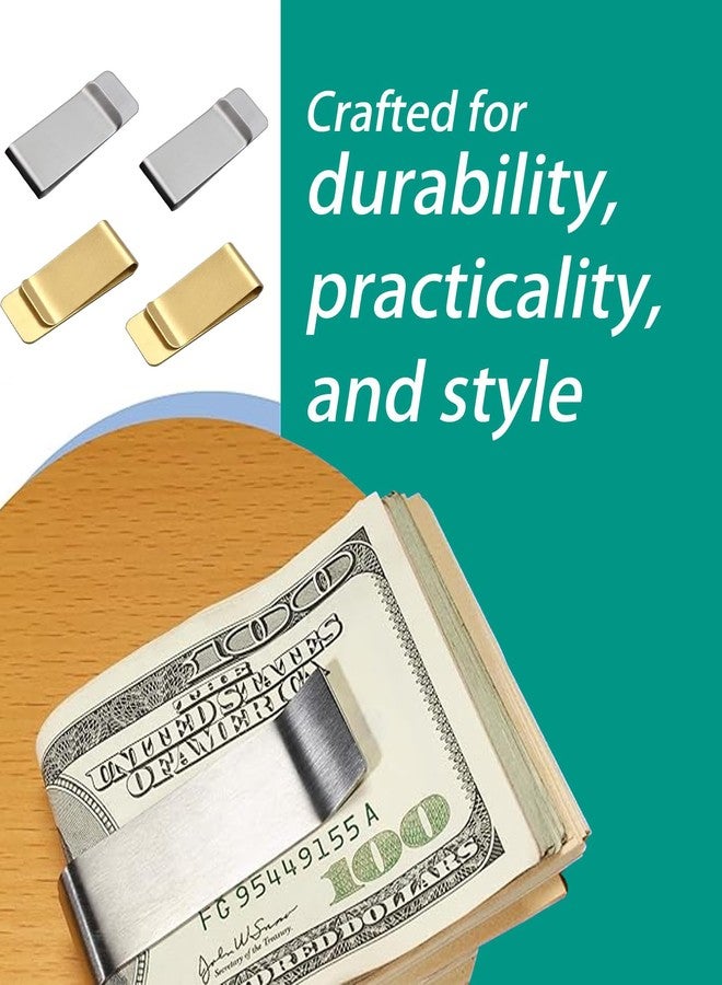 Indusoire 4 Pcs Money Clip for Men, Slim Metal Cash Clip with Card Holder, Minimalist Wallet Alternative for Business Professionals, Travel Essentials(Silver*2 + Gold*2) - Image 5